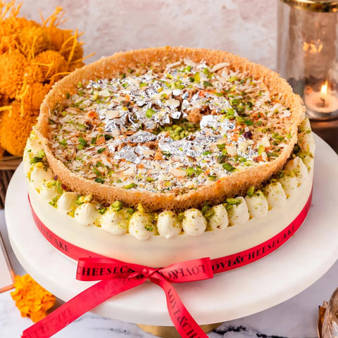 Ghevar & Pistachio Cheesecake