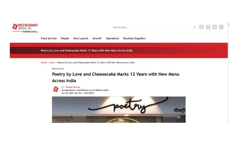 Poetry by LCK Marks 12 Years with New Menu Across India